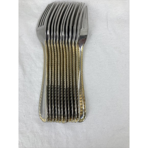 12 Retroneu GOLD ACCENT Chain 7 3/4” 18/8 Korea Stainless Dinner Fork Quality - Picture 8 of 9